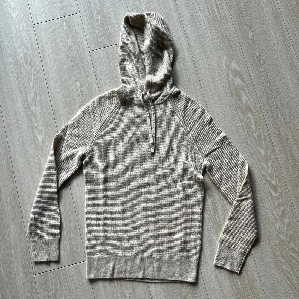 J Crew Cashmere Waffle Hooded Sweater Mens XS Heather Birch